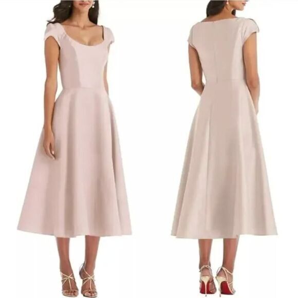 New! Alfred Sung Cap Sleeve Full Skirt Satin Midi‎ Cocktail  Dress, size 0R - Picture 1 of 11